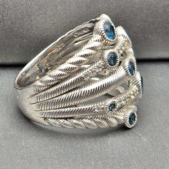 Judith Ripka Sterling Silver & Blue Topaz Multi-Row Cocktail Ring Size 8 - Picture 4 of 16